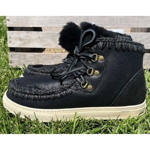 Mou Eskimo Sneaker Lace-Up Shoes Mens Size 10 EU 43 Black Wool Lined Sheepskin